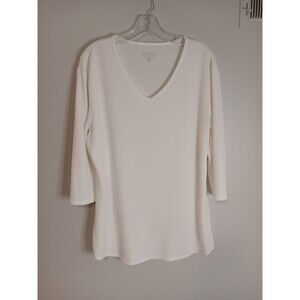 Segments V Neck White 3/4 Sleeve Pullover Top Sz XL